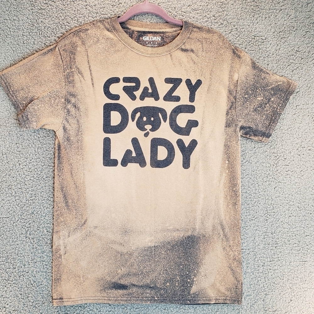 Crazy Dog Lady Up Cycle bleached Navy Short Sleeve T-Shirt Sz M